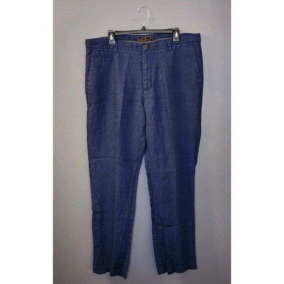 Jos. A Bank Reserve 100% Linen Pants Men's 38x32 Navy Blue Flat Straight Chino - Picture 2 of 6